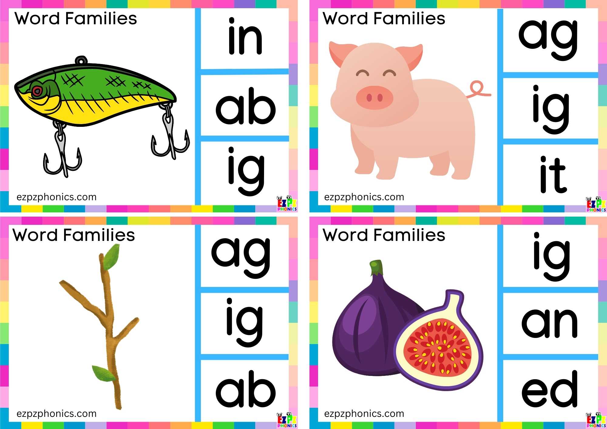 Word Family ig Look at the image and clip the correct letters clip cards group 2